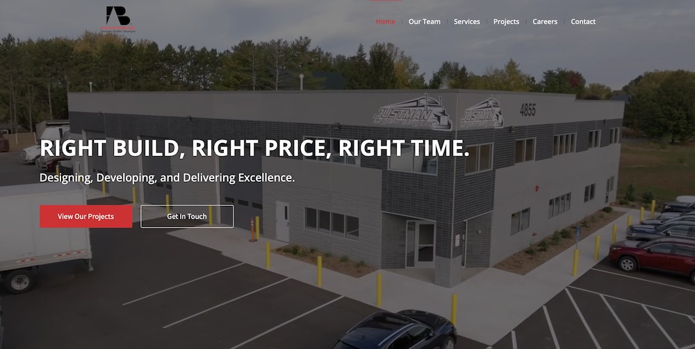 Photo of construction company website landing page built by Media Core